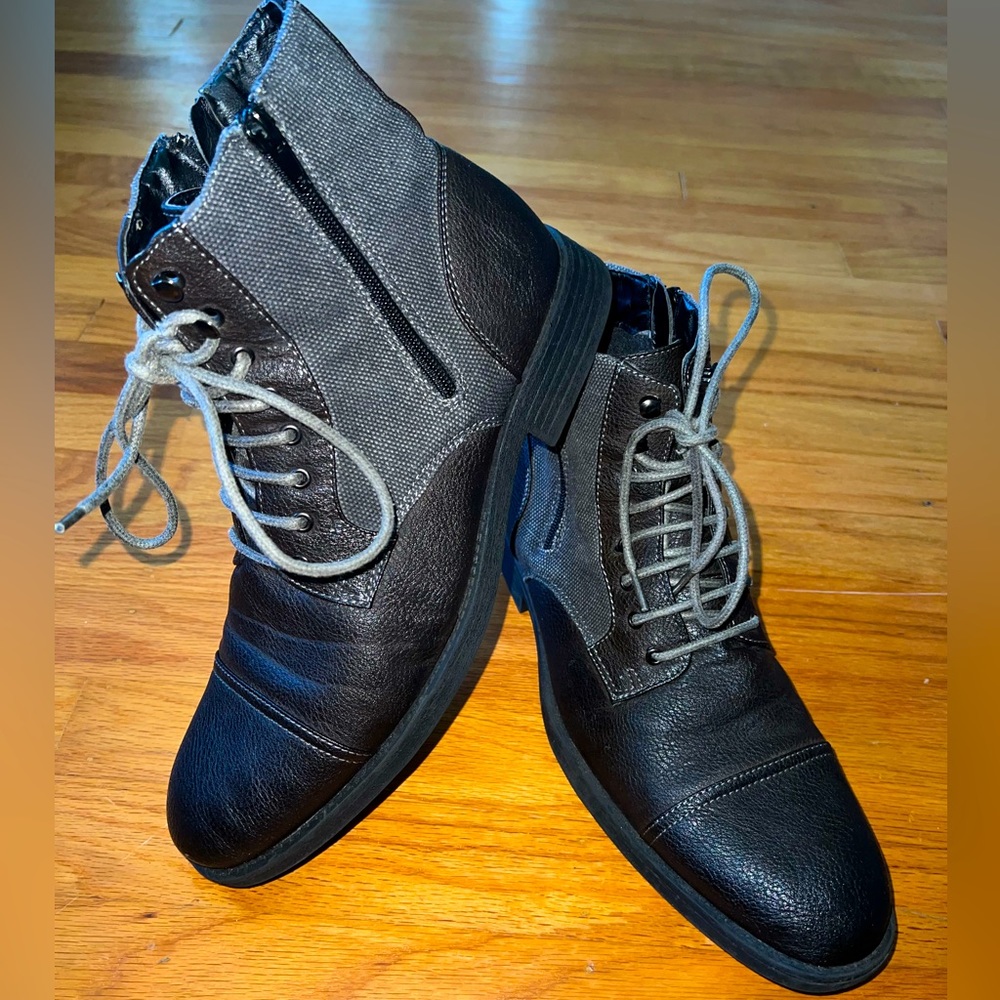 Robert Wayne Aspen Ankle Zip Lace Up Black Boots Leather Shoes Mens Sz 9.5 EUC
